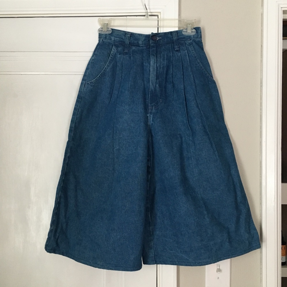 Vintage Pleated Denim Culottes 100% Cotton